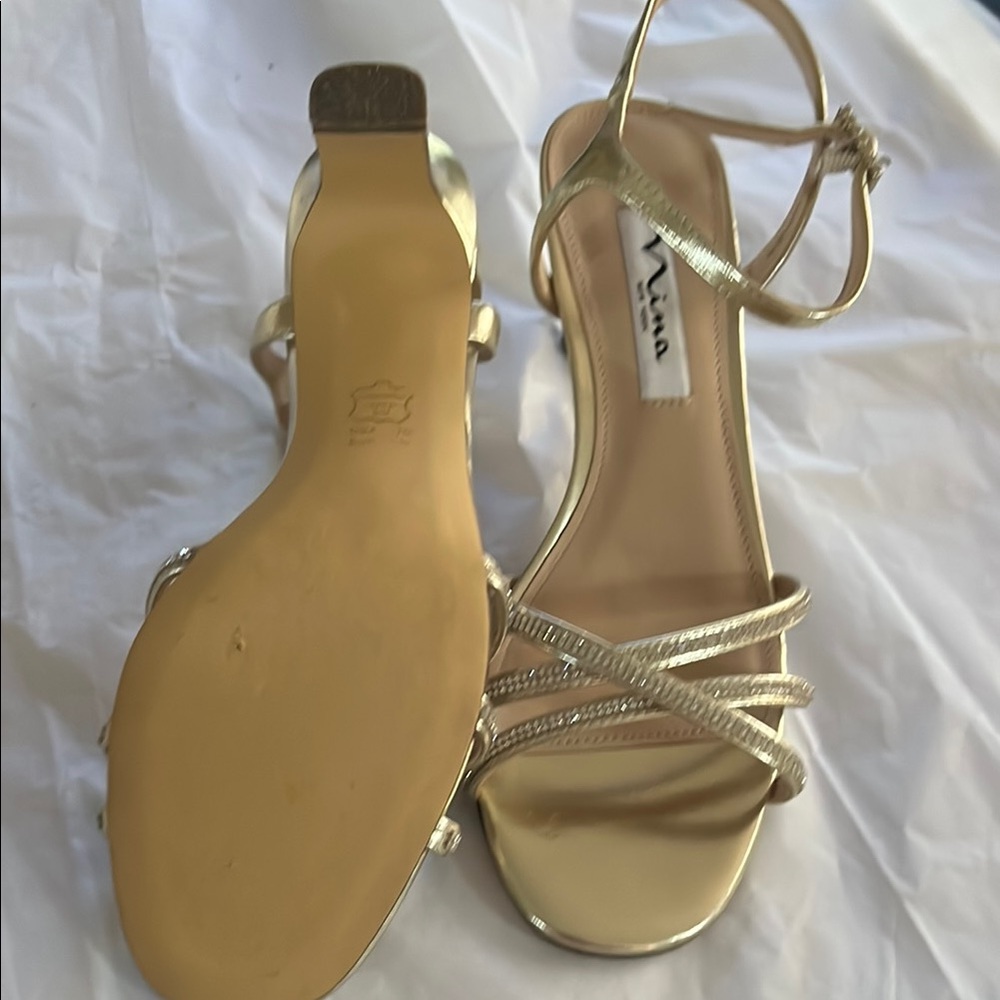 Nina Gold Strappy Sandals Crystal embellishment - Picture 4 of 6